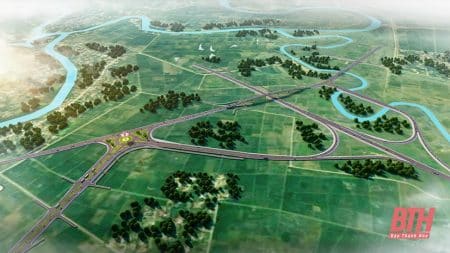 Phối cảnh nút giao đầu tuyến đường Vạn Thiện đi Bến En nối với đường cao tốc Bắc - Nam phía Đông.